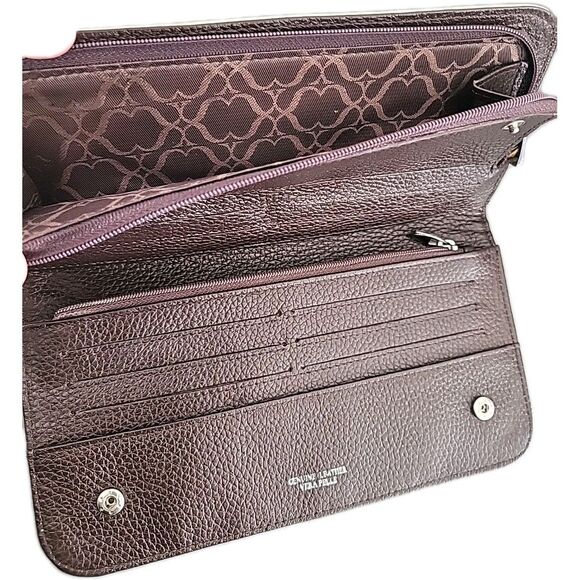 VERA Pelle Ivory Pebbled Leather Clutch Wallet Italy Snap Close EUC - Picture 3 of 9